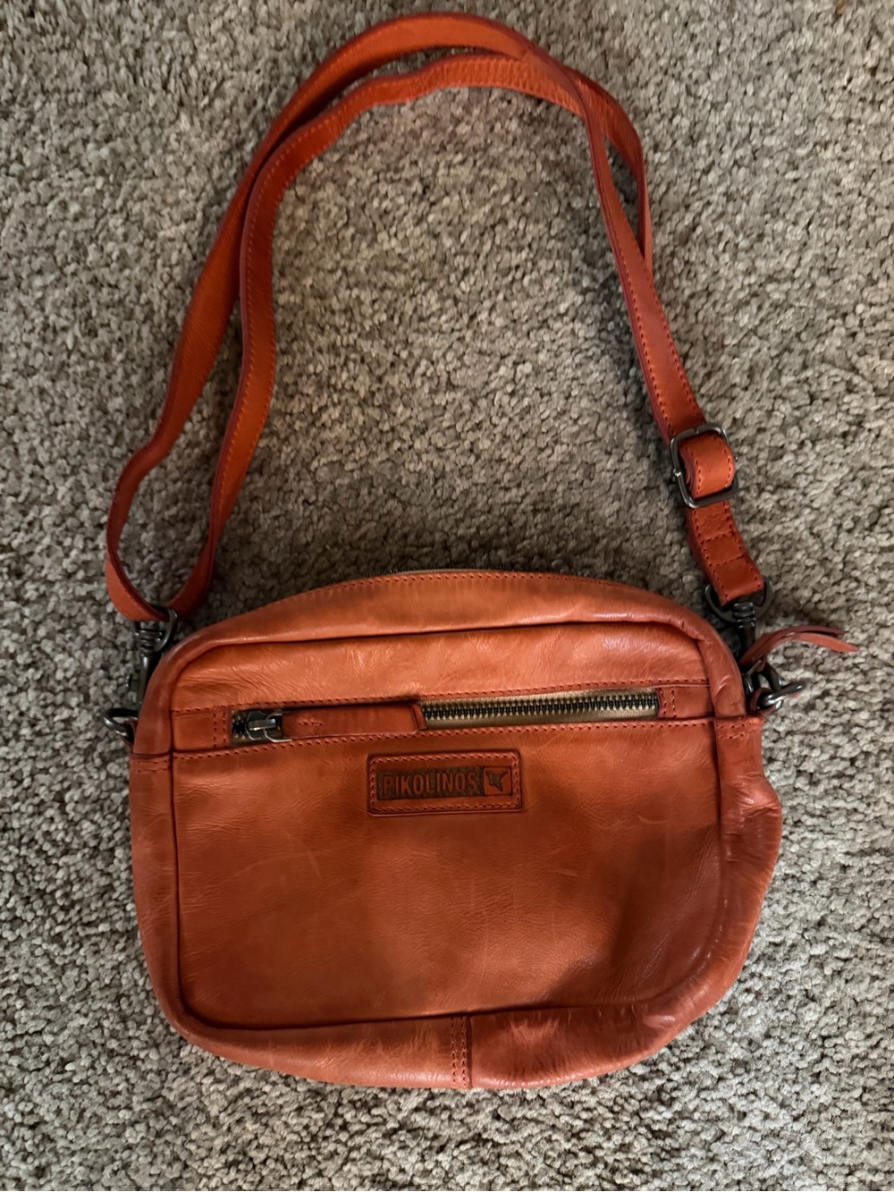 PIKOLINOS Orange Leather Crossbody Messenger Bag